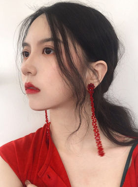 韩国瑞丽甜美个性长款透明水晶淑