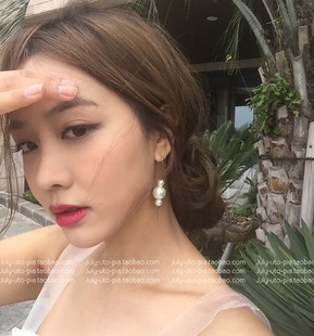 主流优雅名媛高级珍珠吊坠串珠挂勾时尚 韩国明星同款 复古耳环耳坠