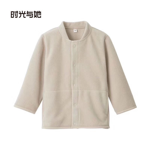 儿童摇粒绒外套日式无印儿童春秋外套良品卫衣家居服纯色男女夹克