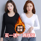 修身 薄绒T恤2025秋冬内搭秋衣韩版 保暖上衣 女长袖 加绒黑色打底衫