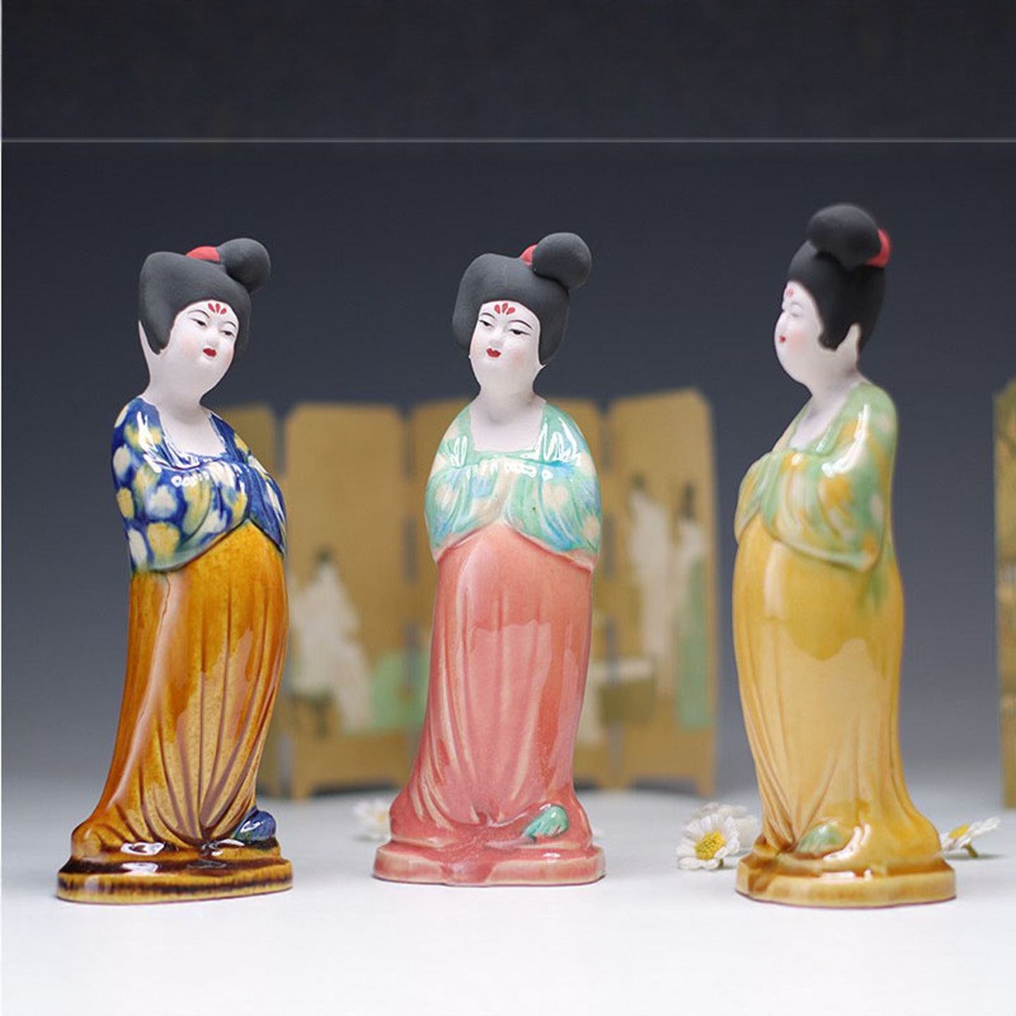 唐宫盛宴仕女陶俑陶瓷摆件西安河南洛阳唐三彩文创纪念品侍女雕塑