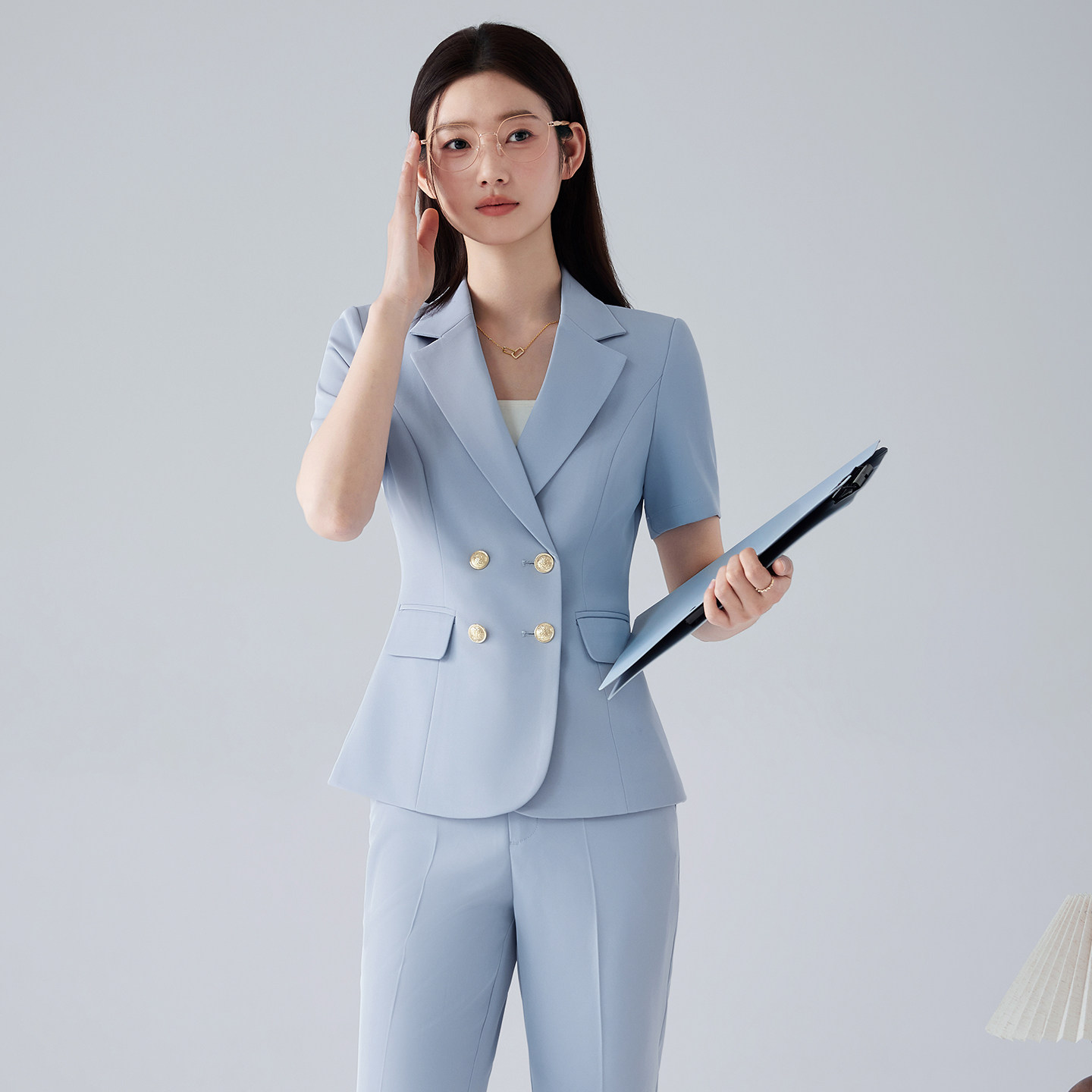 夏季薄款短袖西装套装女通勤面试