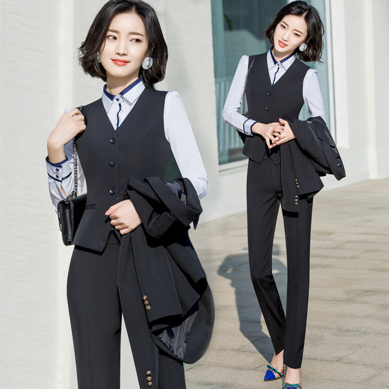 银行职业套装马甲女收银前台正装马夹衬衣套裙背心大码坎肩工作服