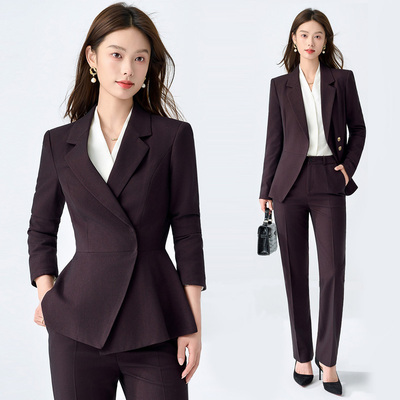 酒红色西装套装女职业装韩范秋冬
