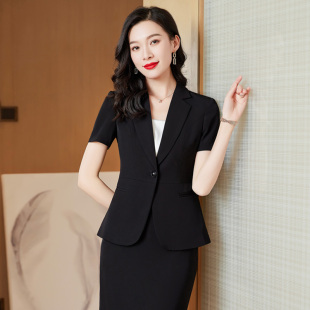 西装 正装 套裙女薄款 职业套装 酒店前台面试工作服高档通勤大码 夏季