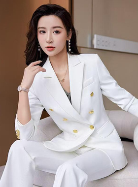减龄洋气西装套装女大学生白色正装面试职业装高级感收腰西服外套