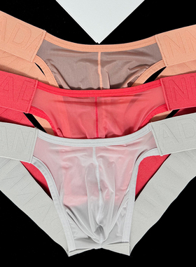 2条|透明男士丁字裤超薄无腰免脱后空性感趣味红色双丁三角内裤