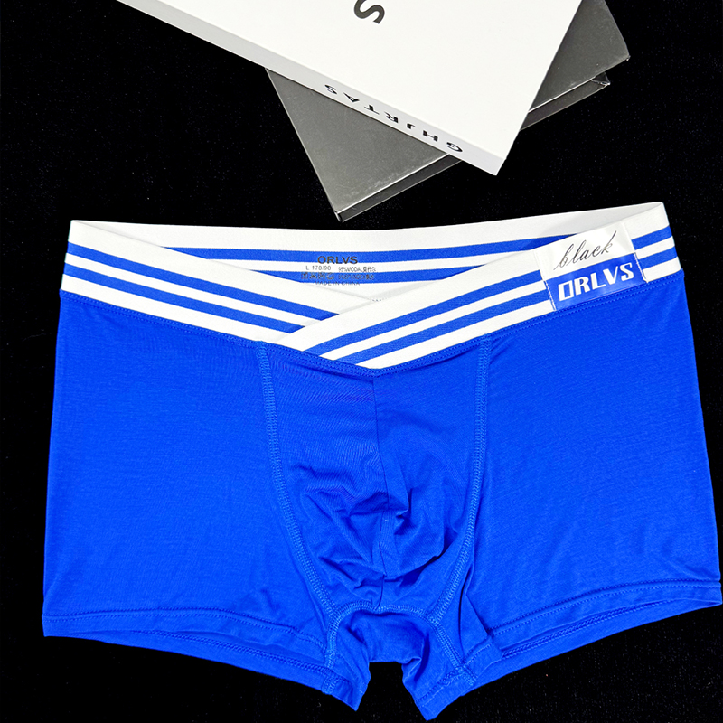 莫代尔V型条纹蓝色短裤平角透气