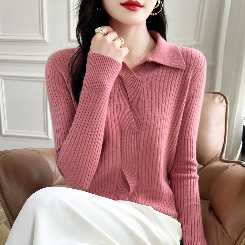 2024秋冬新款女士羊毛翻领修身设计感针织衫打底衫ZA627