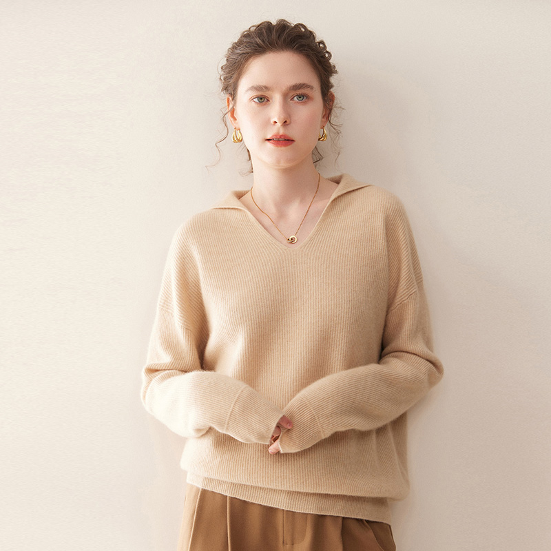 2025秋冬百搭时尚简约polo领宽松羊绒衫