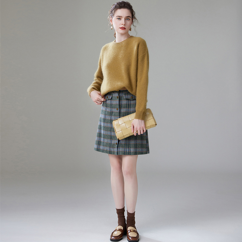 2025年秋季新款落肩元宝针宽松圆领针织羊绒衫时尚休闲通勤百搭