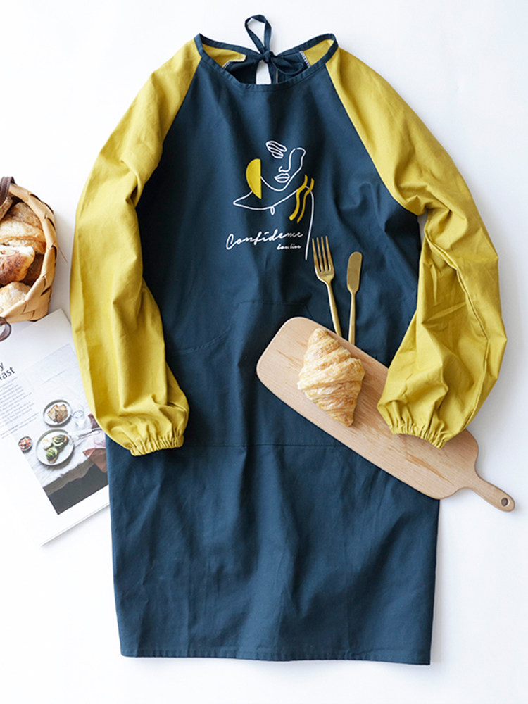 New apron cover adult household cotton cloth long sleeve waterproof kitchen fashion men's and women's painting overalls