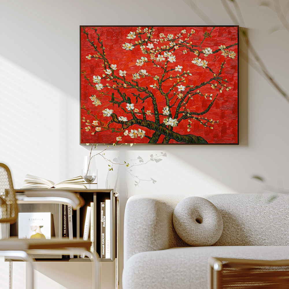 红色梵高杏花客餐厅电表箱装饰画名画临摹立体质感抽象画挂画油画