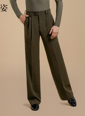 扉姿 男士舞蹈裤拉丁舞摩登裤交谊舞阔腿裤黑色国标舞口袋裤F6002