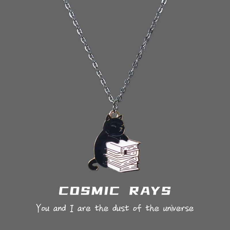 COSMIC RAYS小黑猫吊坠项链女欧美合金十字链小众设计百搭欧美风