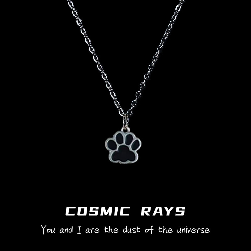宇宙射线-网红萌宠黑色滴油可爱简约ins爪子脚掌百搭萌萌吊坠项链