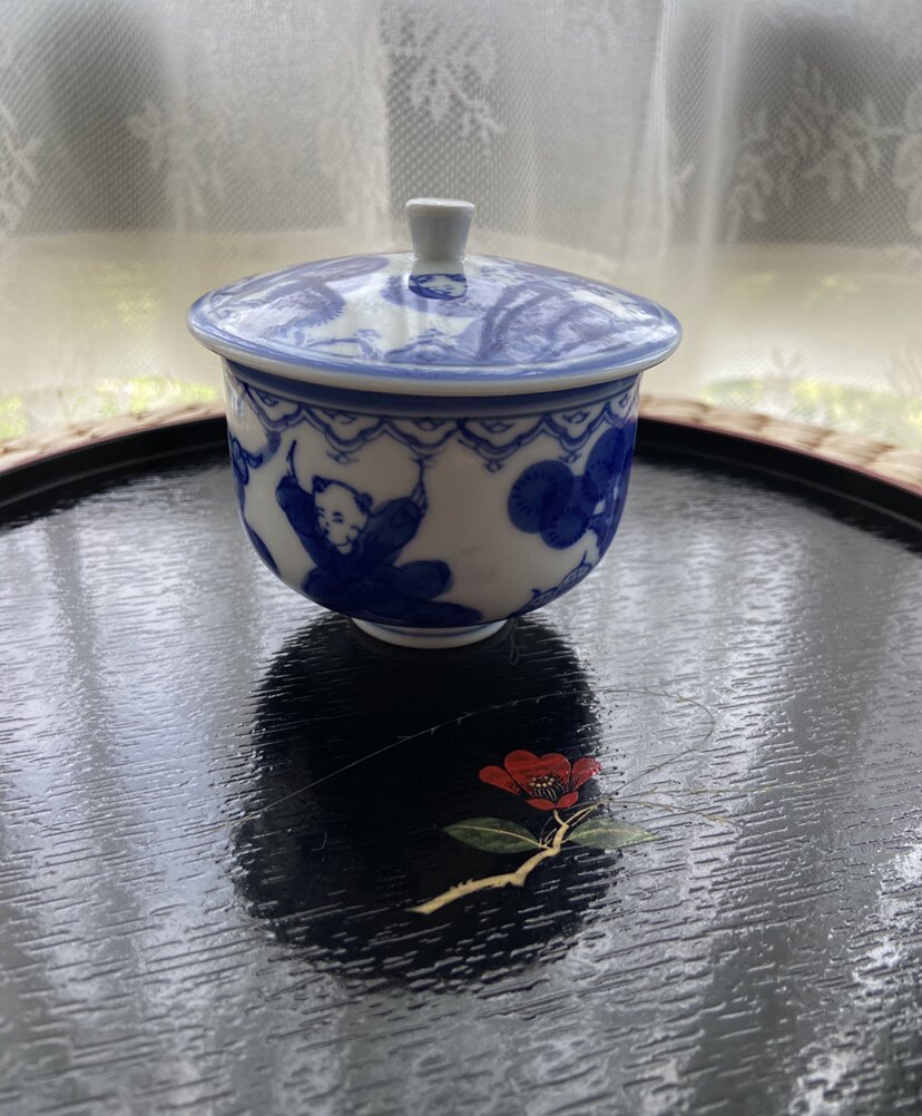 日产锅岛烧 青花古典 盖杯盖碗婴戏图茶杯炖盅 著名窑口 喝茶瓷器
