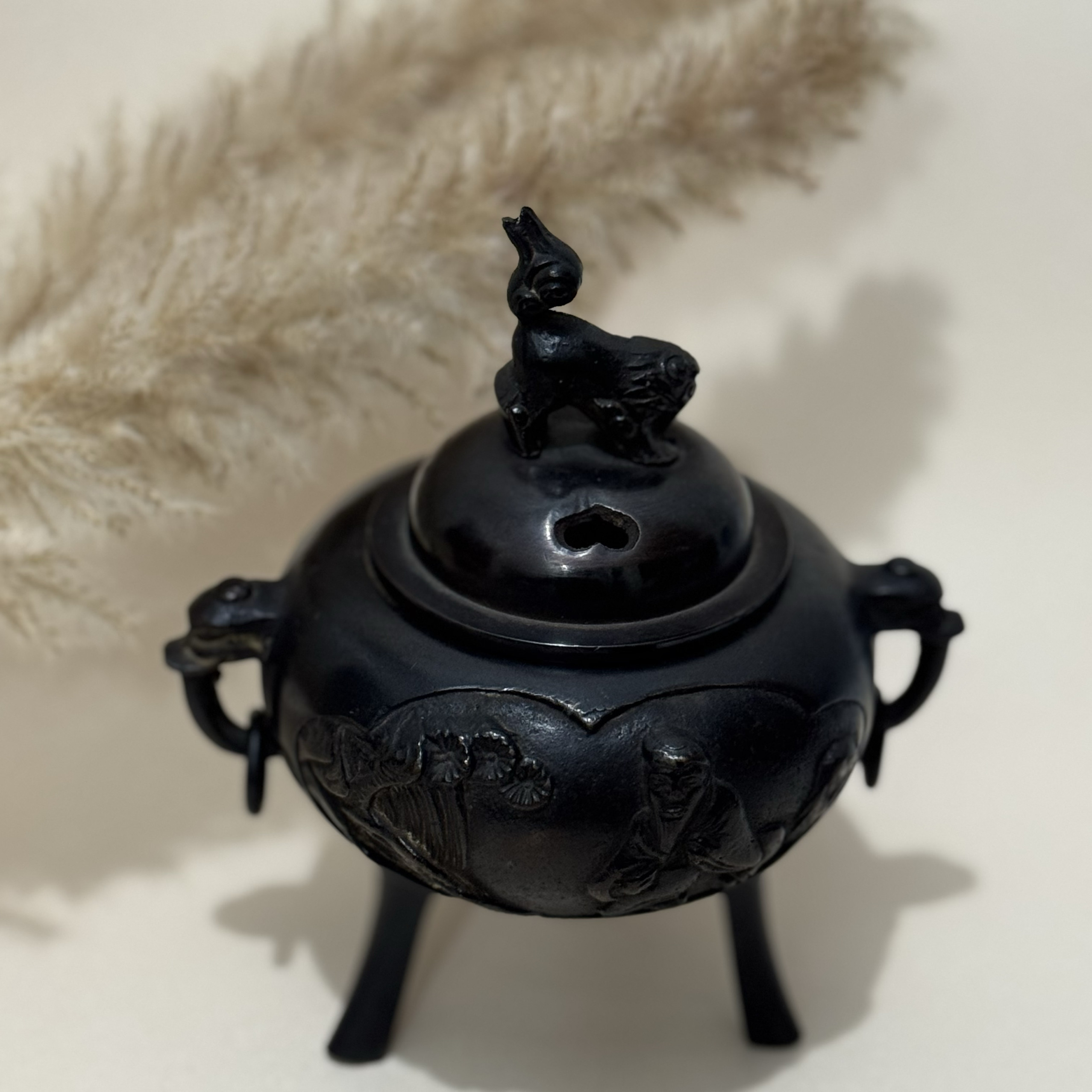 日本原产 纯铜重工 香炉 花鸟人物 瑞兽狮摘 茶道 摆件 茶桌摆件