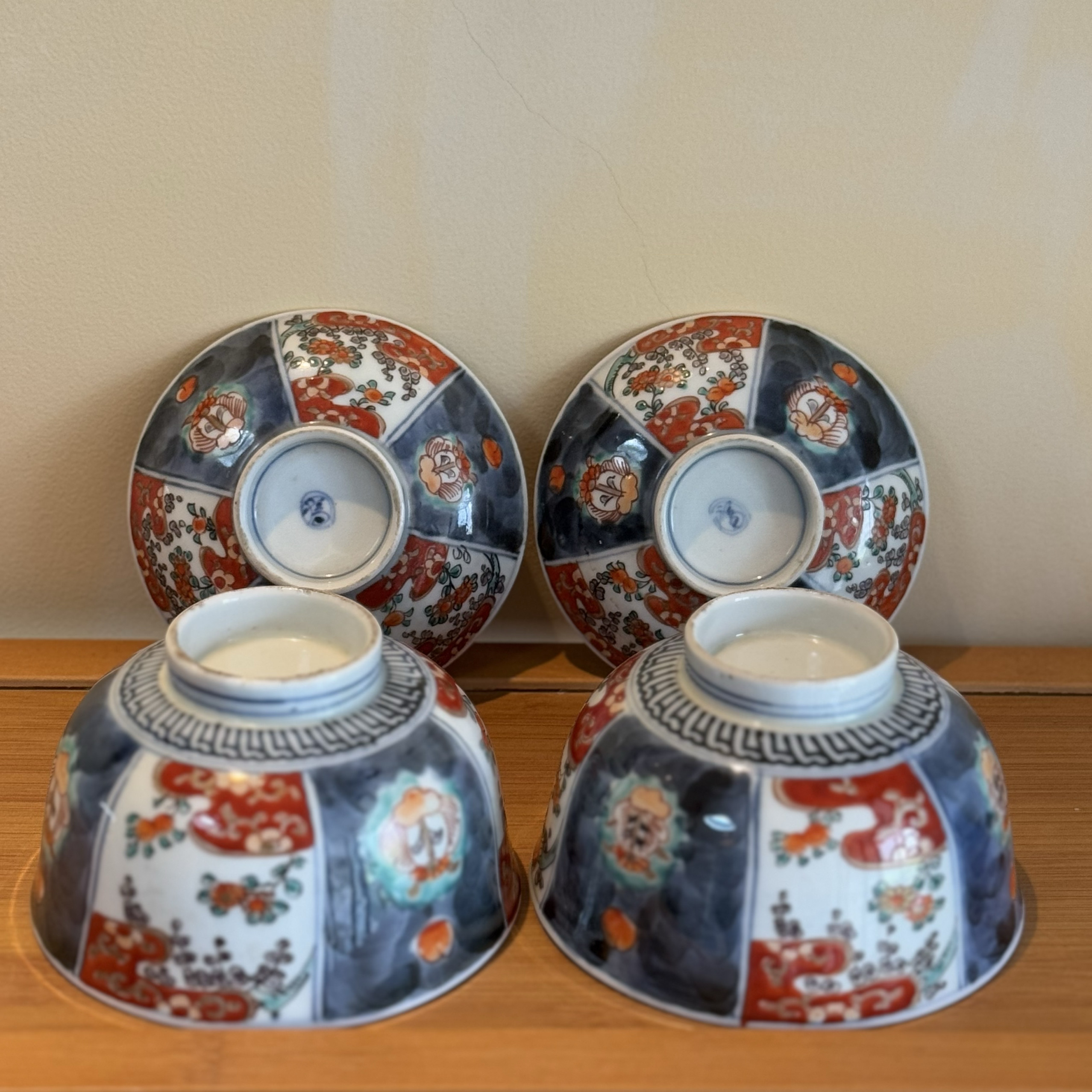 日产 中古 青花满彩绘 伊万里风 地包天老盖碗 描金大美瓷器 摆件