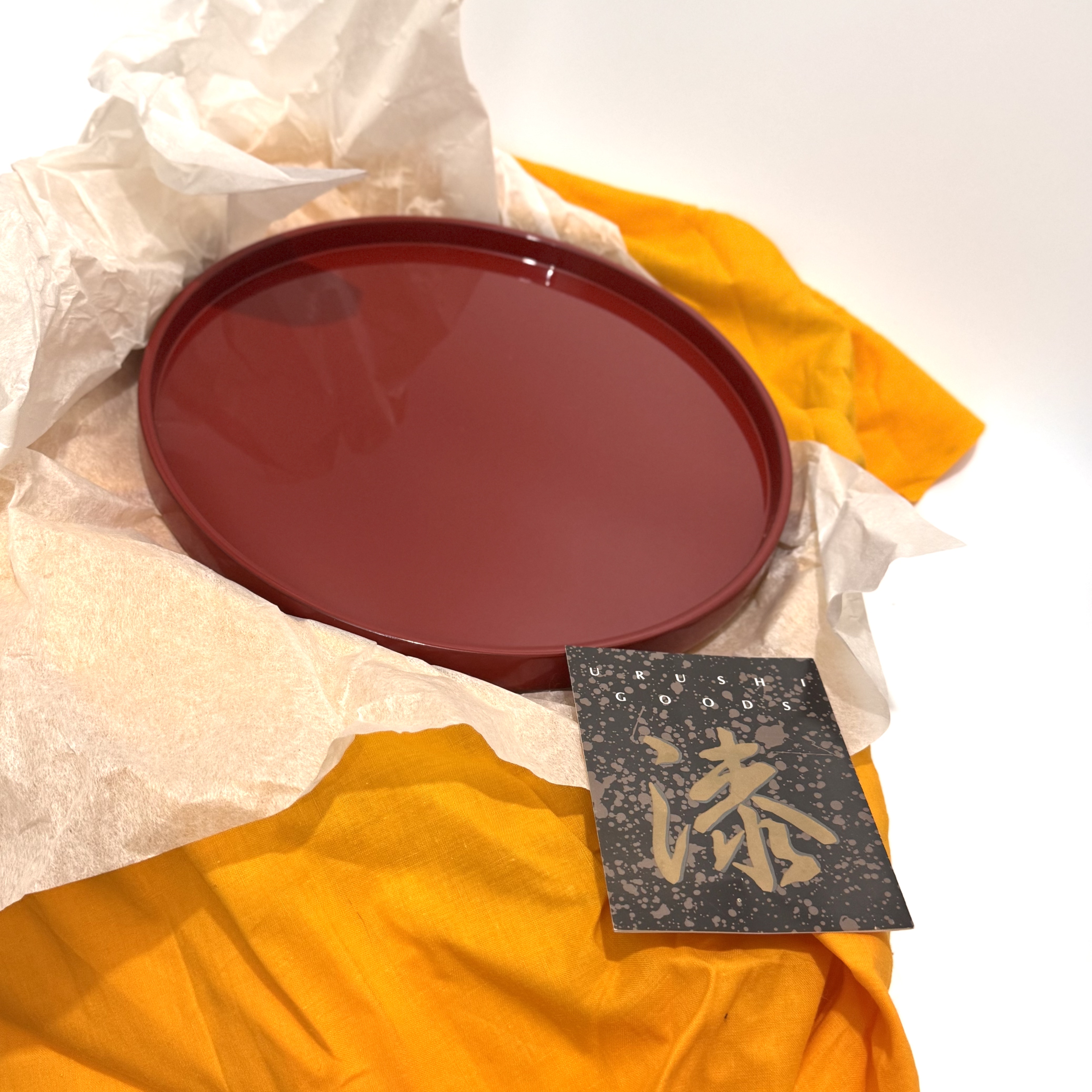 日产 传统工艺 轮岛涂 实木圆形 朱红茶盘 漆器 托盘 壶承 果盘