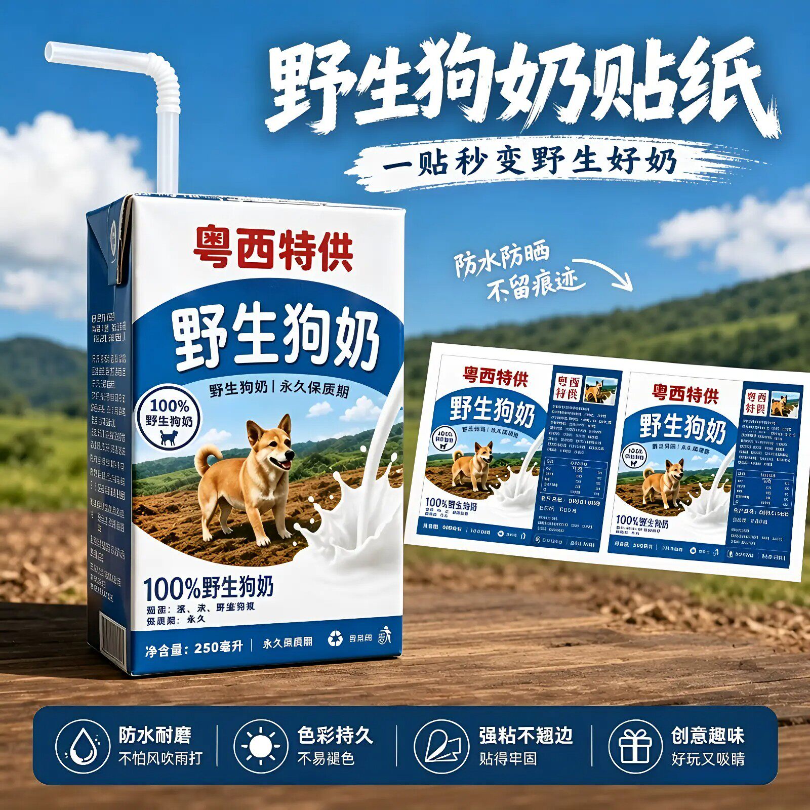 野生狗奶贴纸牛奶盒粤西特供diy
