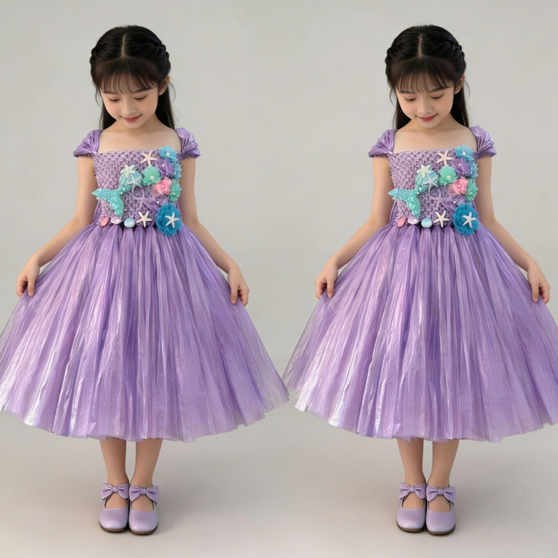 儿童环保服装女孩手工衣服幼儿园亲子创意美人鱼海洋裙时装走秀服