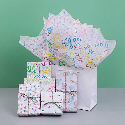 20张 生日多彩系列印花图案雪梨纸 折叠薄页纸礼物包装纸50*35cm