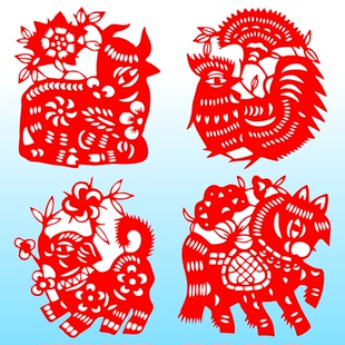 十二生肖剪纸窗花不干胶玻璃贴纸稿质成品相框虎兔龙蛇马羊年装饰