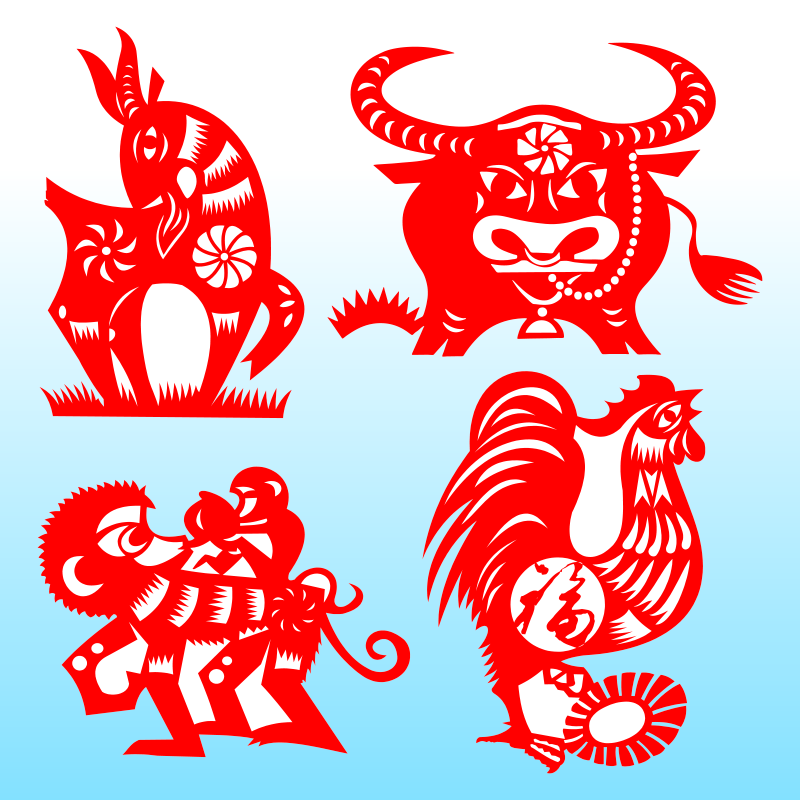 十二生肖剪纸窗花不干胶玻璃贴纸稿质成品相框虎兔龙蛇马羊年装饰