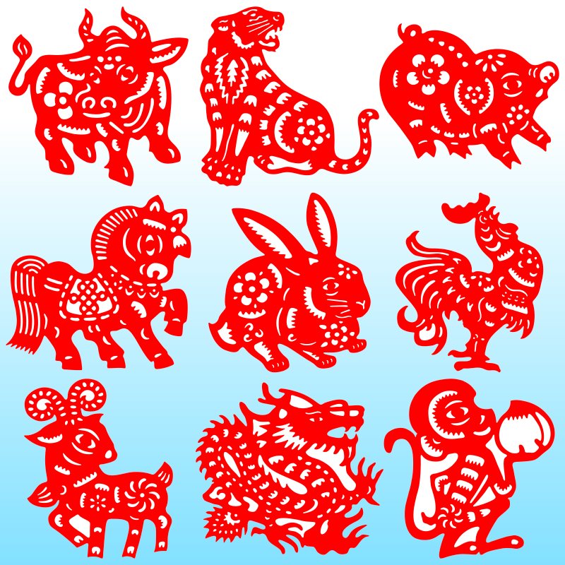 十二生肖剪纸窗花不干胶玻璃贴纸稿质成品相框虎兔龙蛇马羊年装饰