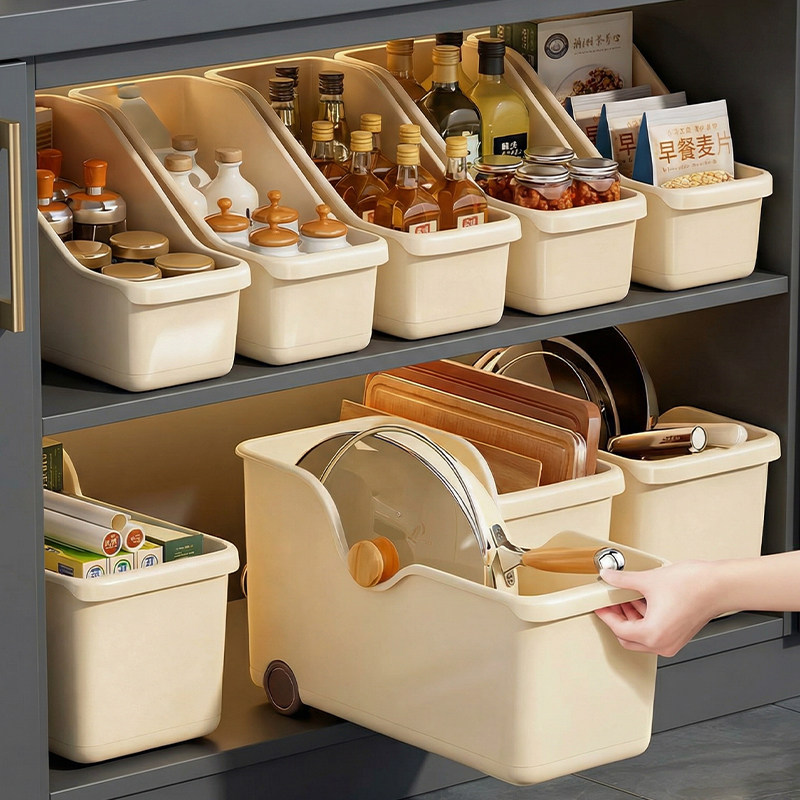 日本锅具收纳盒橱柜整理盒带轮厨房锅盖储物盒置物架滚轮收纳神器,收纳整理,橱柜收纳筐,淘宝优惠券,粉丝福利购,淘宝优惠卷