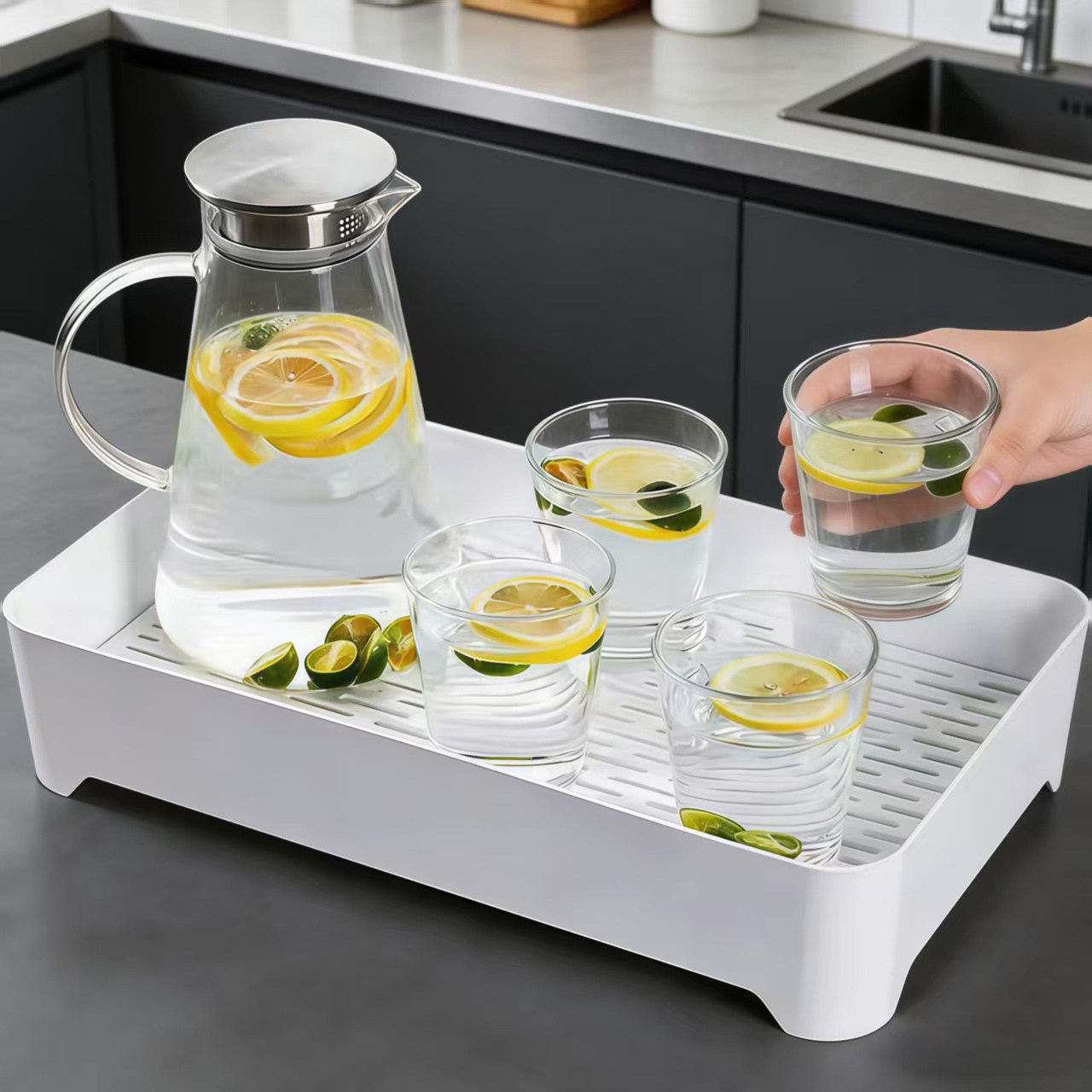 日本双层茶盘家用沥水托盘茶杯客厅茶几长方形水杯茶具杯子置物架