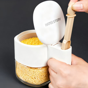 日本自动开合玻璃调料罐厨房家用盐罐糖罐调味瓶分装收纳盒密封瓶