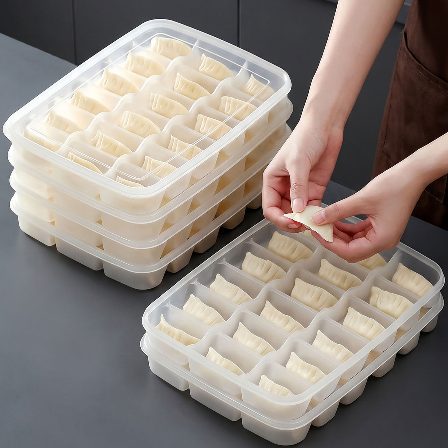 日本分格饺子盒专用冷冻盒收纳盒冰箱用食品级速冻水饺馄饨保鲜盒图片