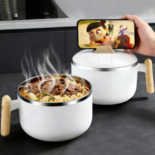 日本316不锈钢泡面碗宿舍学生带盖保温大容量食堂打饭方便面神器