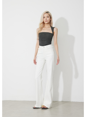 RUGOSAM新品薄款春夏阔腿牛仔裤女高腰微喇拖地长裤RB0677