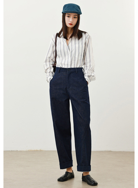 RUGOSAM「西裤牛仔阔腿系列」宽松丨高腰女遮肉梨形牛仔裤RT0031