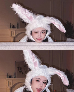 兔子头套拍照道具林小宅同款帽子毛绒耳朵发箍女网红可爱搞怪装饰