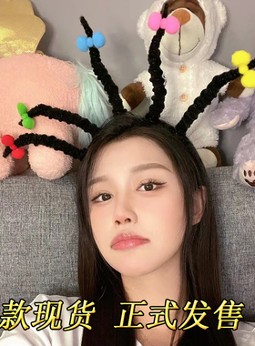 小魔女蒙娜发箍蝴蝶结扭扭棒可爱毛辫子黑色搞怪万圣节派对搞笑