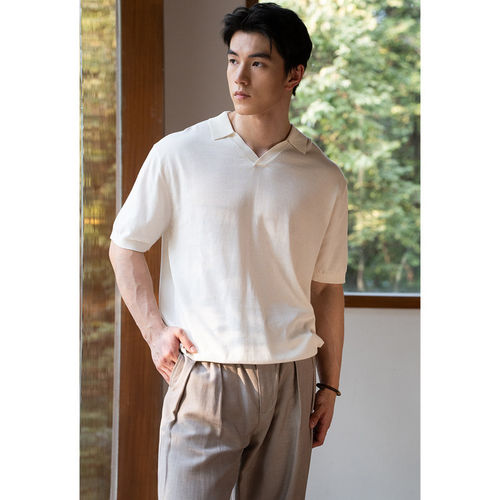 老钱风意式透气吸湿海鸥领针织POLO衫夏季短袖休闲商务 MY25225-1