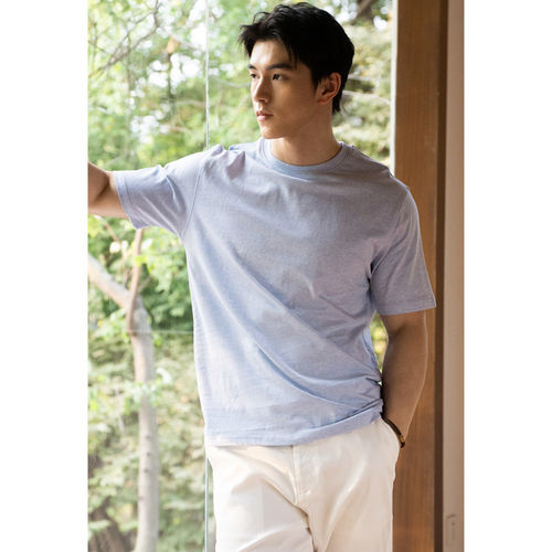 纯棉质感肌理运动休闲圆领T恤男士2026夏季透气亲肤通勤短袖上衣