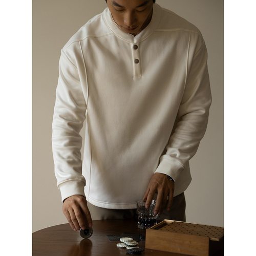 老钱风棉感抓绒亨利领卫衣男25秋冬防静电防螨加绒加厚T恤 WY6128