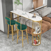 北欧新款岩板半圆吧台桌椅家用厨房客厅酒柜隔断靠墙轻奢长条窄桌