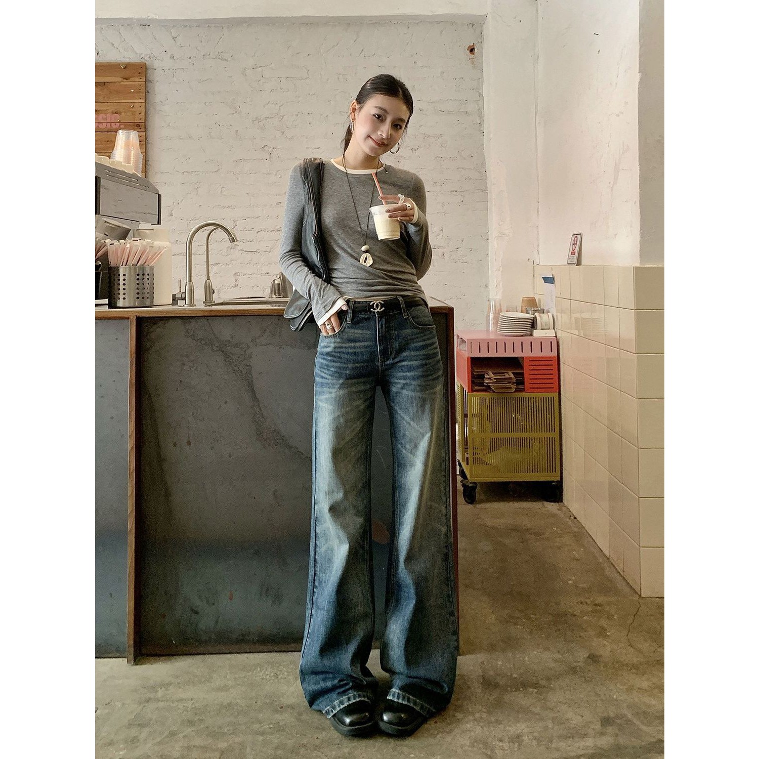 高个子加长美式低腰窄版微喇叭牛仔裤女秋季显瘦直筒百搭拖地裤子图片