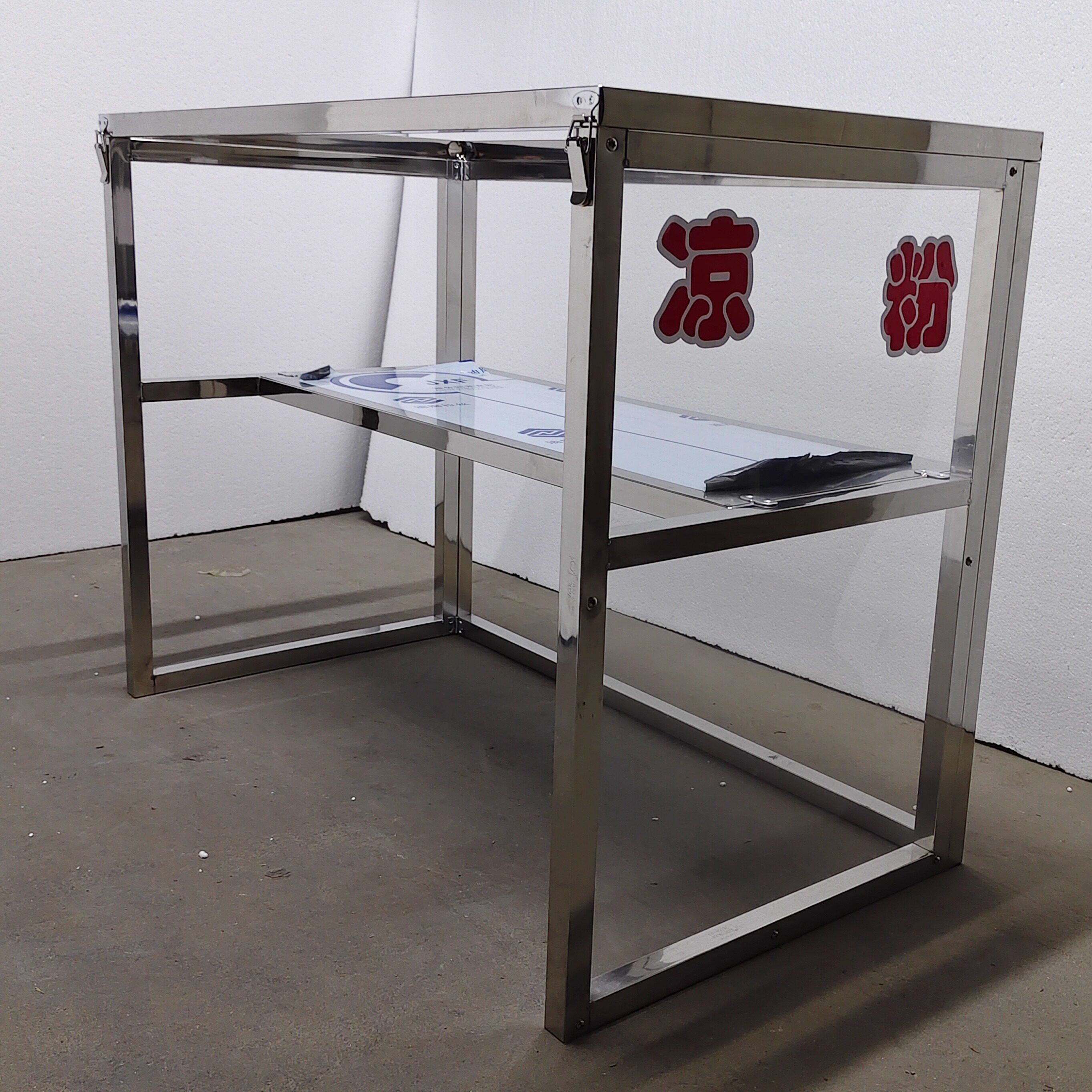 三轮车快餐车摆摊专用小吃凉皮早餐不锈钢可折叠架子展示柜可定制