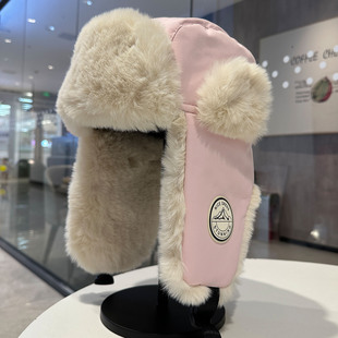 简约山系加绒加厚PU皮雷锋帽冬季男女户外骑行滑雪防寒保暖护耳帽