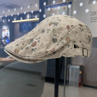 复古花朵前进帽女春秋百搭显脸小报童帽千禧辣妹风短檐鸭嘴画家帽