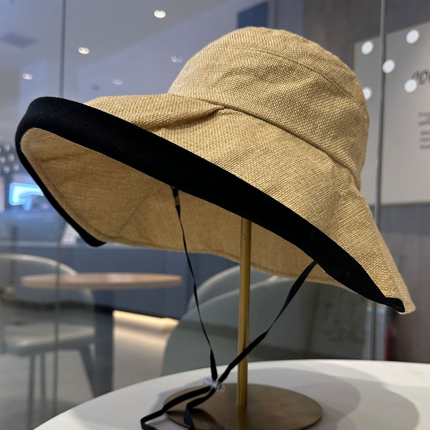 出口日本仿麻大檐遮阳帽女夏季海边度假太阳帽可折叠显脸小渔夫帽