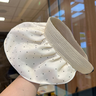 ins复古波点褶皱防晒空顶帽女夏季防紫外线贝壳帽户外骑行遮阳帽