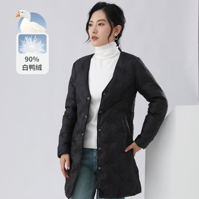 中长款长袖修身轻薄羽绒服女2025秋冬白鸭绒大衣内搭打底保暖内胆
